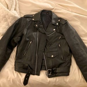 Vintage leather biker motorcycle black jacket size 42